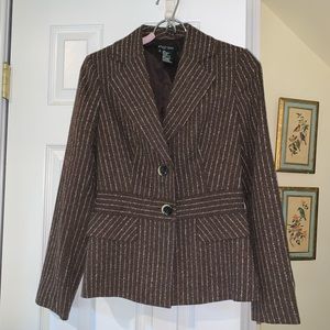 Two piece wool pin striped skirt suit